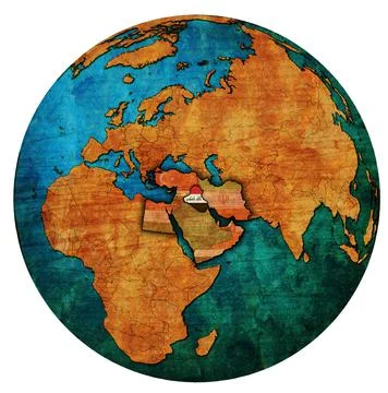 Map of Iraq territory located in middle east region with country flags over g Ilustração Stock