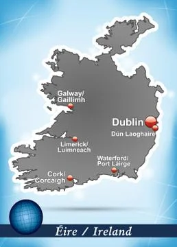 Map of ireland with abstract background in blue Stock Illustration