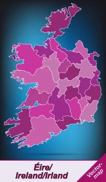 Map of ireland with borders in violet Stock Illustration