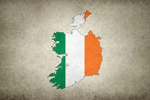 Map of Ireland with its flag on a paper Stock Illustration