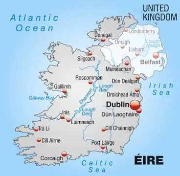 Map of ireland as an overview map in gray Stock Illustration