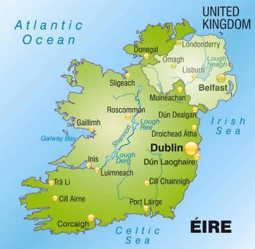 Map of ireland as an overview map in green Stock Illustration