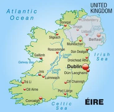 Map of ireland as an overview map in pastel green Stock Illustration