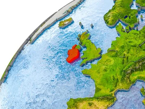 Map of Ireland in red on globe Stock Photos