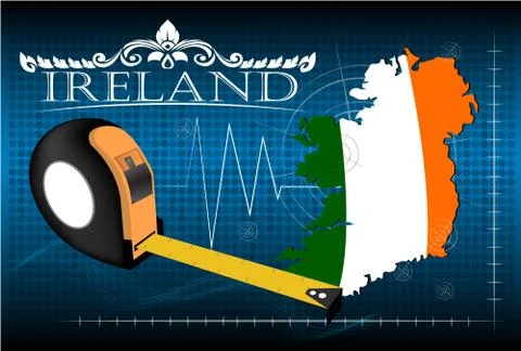 Map of Ireland with ruler, vector. Stock Illustration