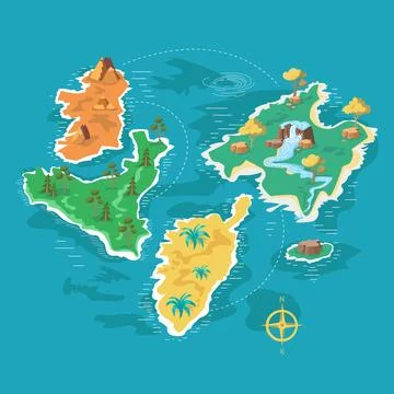 Map of islands with sea, ocean. Background for games, design. Vector Stock Illustration