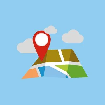 Map with an isolated pin there are also clouds Illustrazione stock