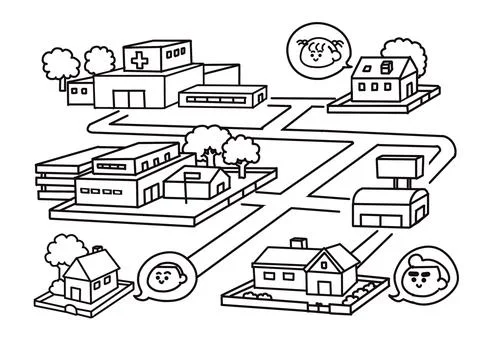 Map isometric doodle cartoon  style. Stock Illustration
