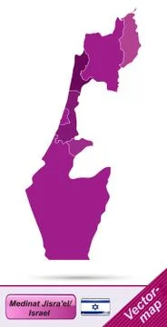 Map of israel with borders in violet Stock Illustration