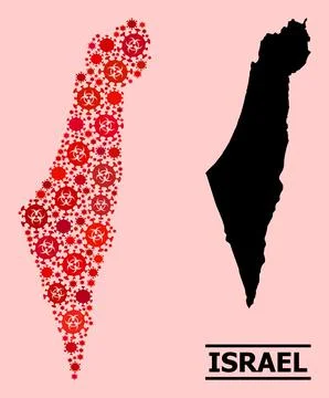 Map of Israel - Composition with Covid Virus Biohazard Infection Items Stock Illustration