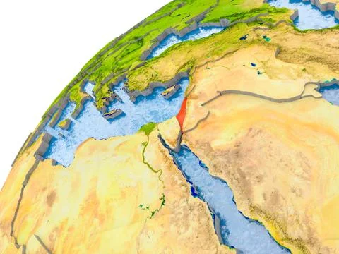 Map of Israel in red on globe Stock Photos