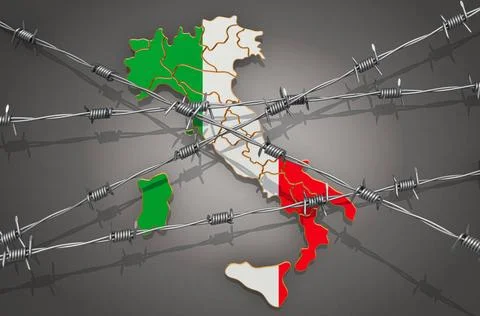Map of Italy with barbed wire, 3D rendering Map of Italy with barbed wire,... Stock Photos