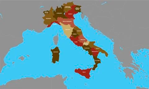 Map of italy colorful with countries vector Stock Illustration