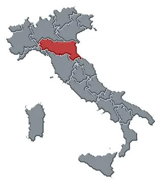 Map of Italy, Emilia-Romagna highlighted Political map of Italy with the s... Stock Photos