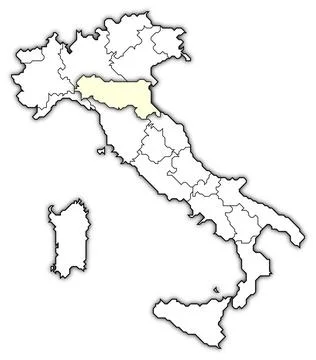 Map of Italy, Emilia-Romagna highlighted Political map of Italy with the s... 스톡 사진