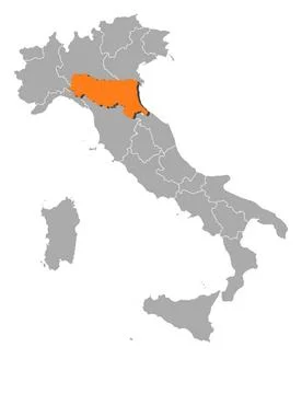 Map of Italy, Emilia-Romagna highlighted Political map of Italy with the s... Stock Photos