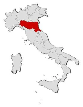 Map of Italy, Emilia-Romagna highlighted Political map of Italy with the s... Stock Photos
