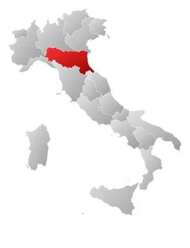 Map of Italy, Emilia-Romagna highlighted Political map of Italy with the s... Stock Photos
