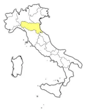 Map of Italy, Emilia-Romagna highlighted Political map of Italy with the s... Stock Photos