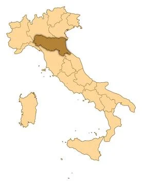 Map of Italy, Emilia-Romagna highlighted Map of Italy where Emilia-Romagna... Stock Photos