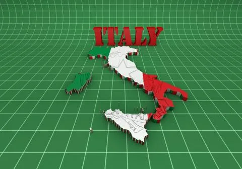 Map of italy with flag Illustration