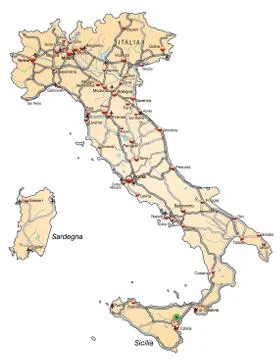 Map of italy with highways Stock Illustration