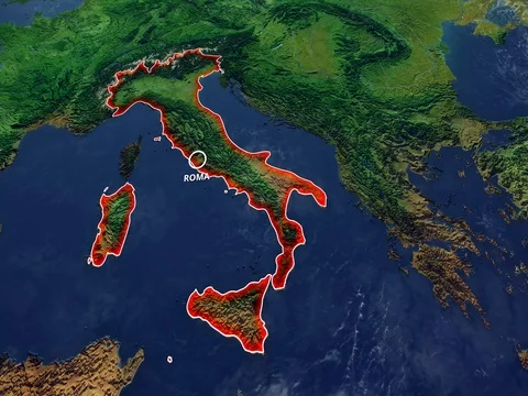Map of Italy, map with reliefs and mountains of Mediterranean Stock Footage 80801311