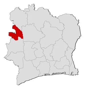Map of Ivory Coast, Bafing highlighted Political map of Ivory Coast with t... Foto stock