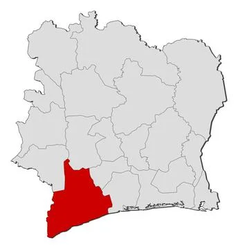 Map of Ivory Coast, Bas-Sassandra highlighted Political map of Ivory Coast... Stock Photos