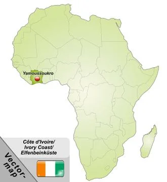Map of ivory coast with main cities in green Stock Illustration