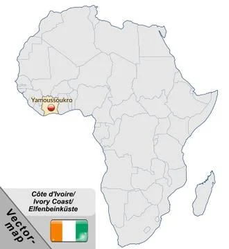 Map of ivory coast with main cities in pastel orange Stock Illustration