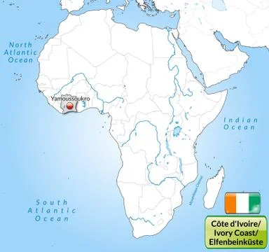 Map of ivory coast with main cities in gray Stock Illustration