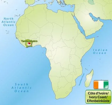 Map of ivory coast with main cities in green Stock Illustration