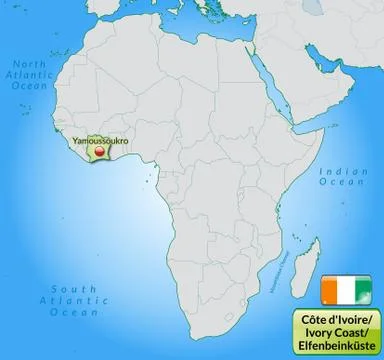 Map of ivory coast with main cities in pastel green Stock Illustration