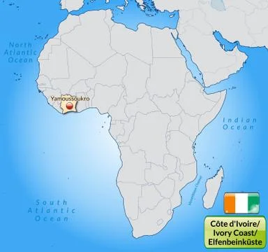 Map of ivory coast with main cities in pastel orange Ilustración de archivo