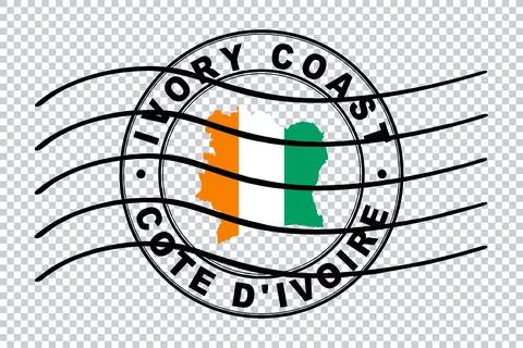 Map of Ivory Coast, Postal Passport Stamp, Travel Stamp Stock Illustration