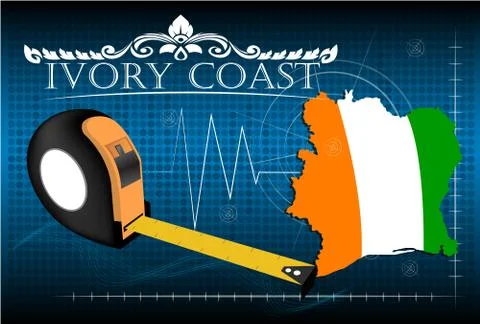 Map of Ivory coast with ruler, vector. Illustrazione stock