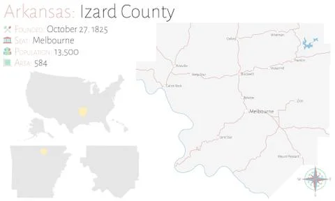 Map of Izard County in Arkansas Stock Illustration
