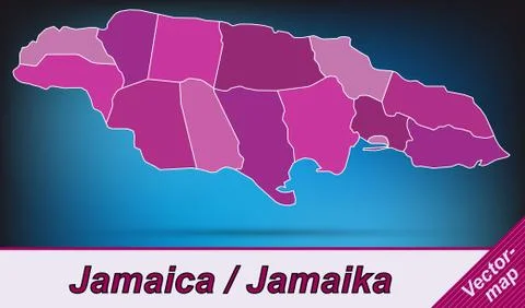 Map of jamaica with borders in violet Stock Illustration