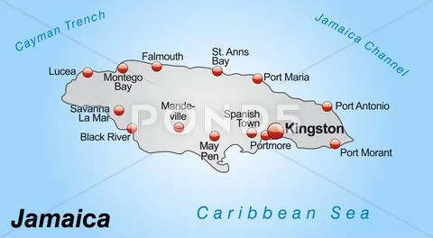 Map of jamaica as an overview Stock Illustration ~ #38055252