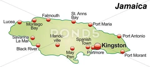 Map of jamaica as an overview map in pastel green: Graphic #37927993
