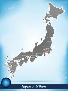 Map of japan with abstract background in blue Stock Illustration