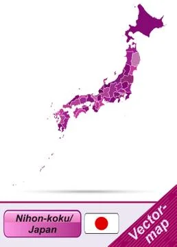 Map of japan with borders in violet Stock Illustration