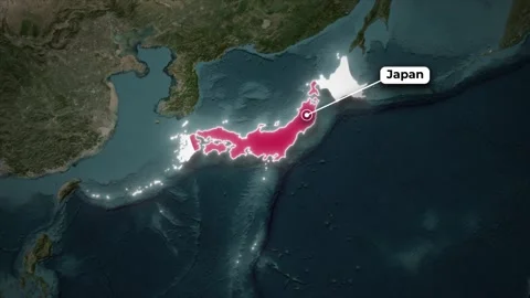 Map of Japan Highlighted with Flag and Outline on World Map Video stock 325332059