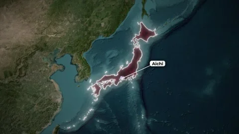 Map of Japan Highlighting Aichi Prefecture on Satellite World Map Stock Footage 325669368