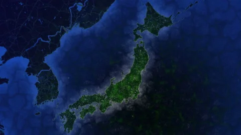 Map of Japan. View from space. Shimmering cities and villages. An ecologically 스톡 동영상 143491656