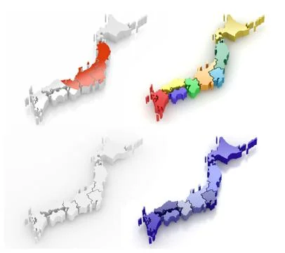 Map of japan on white isolated background. 3d Illustration