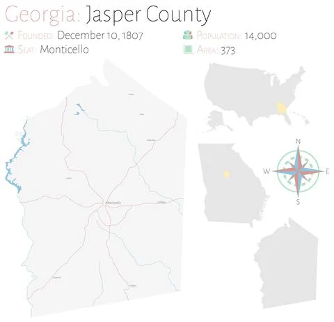Map of Jasper County in Georgia Stock Illustration