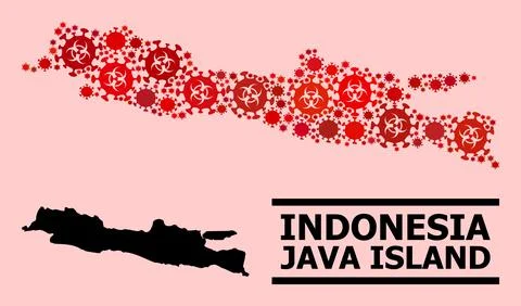 Map of Java Island - Collage with Coronavirus Biological Hazard Infection Items Stock Illustration