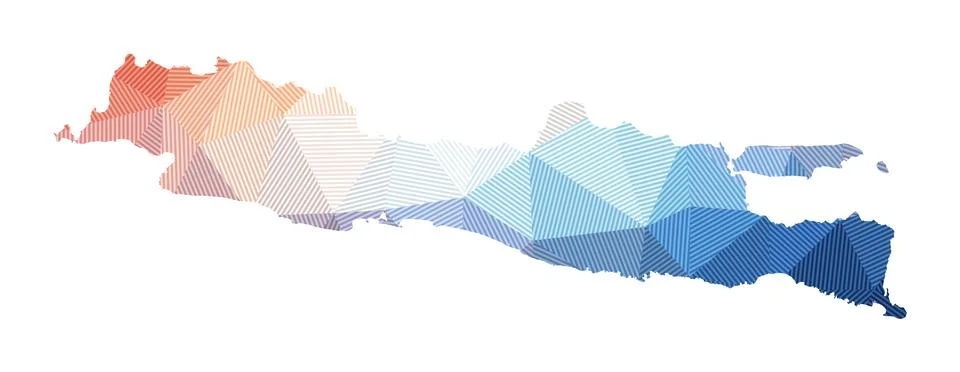 Map of Java. Low poly illustration of the island. Geometric design with str.. Stock Illustration